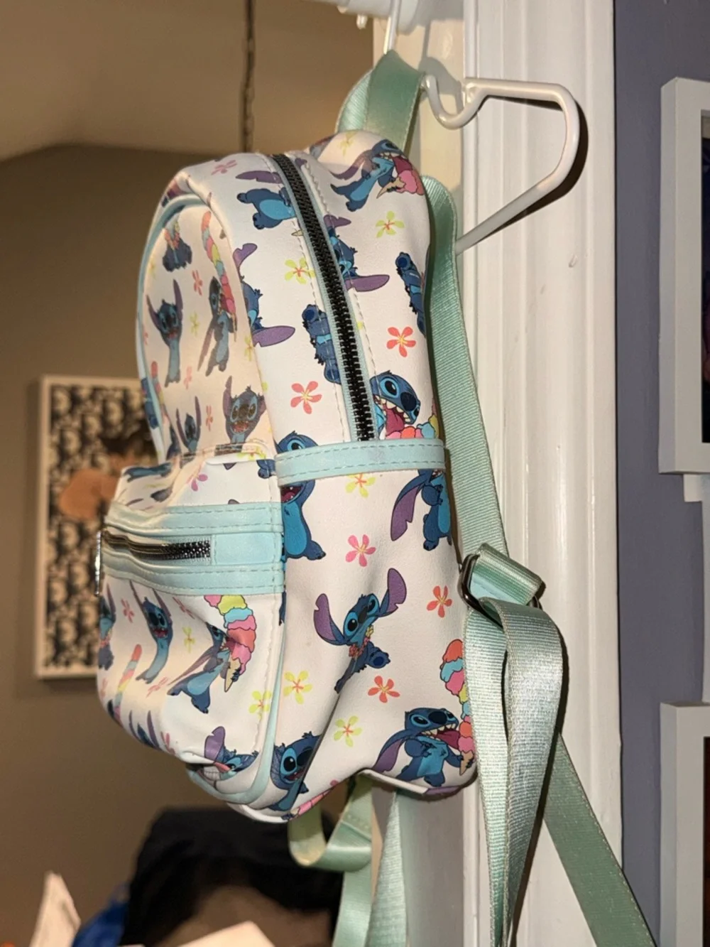 Disney Stitch Mini Backpack Hawaiian Ice Cream Print Blue Small Bag Cute